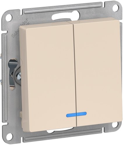 Выключатель с подсветкой без рамки Systeme Electric AtlasDesign 2-кл. бежевый картинка